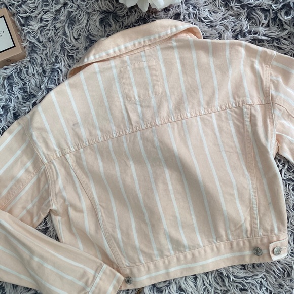 Forever 21 Nude/pink stripe crop denim jacket Sz S - Picture 5 of 5